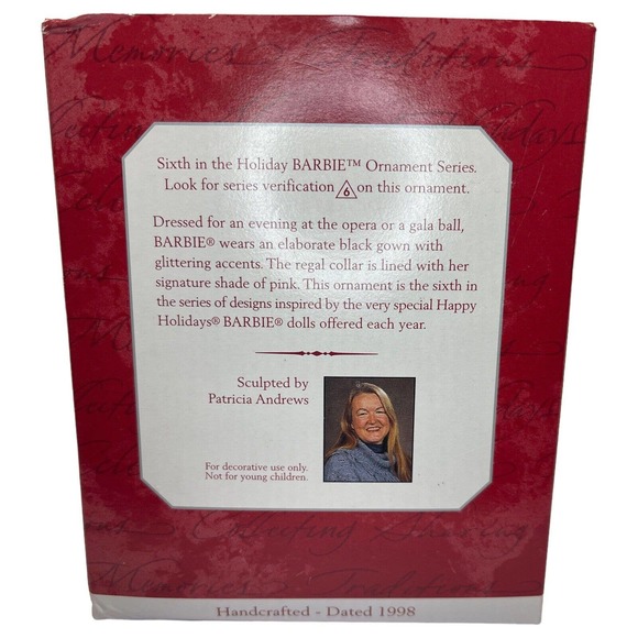 Holiday Barbie Doll Christmas Tree Ornament 1998 Hallmark Keepsake Black Dress - Picture 7 of 16